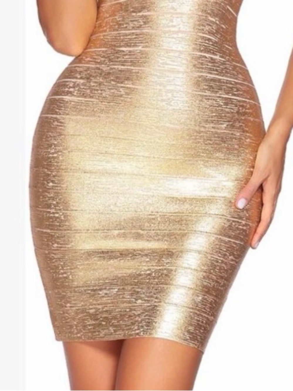 Gold Sleeveless V-Neck Bandage Dress